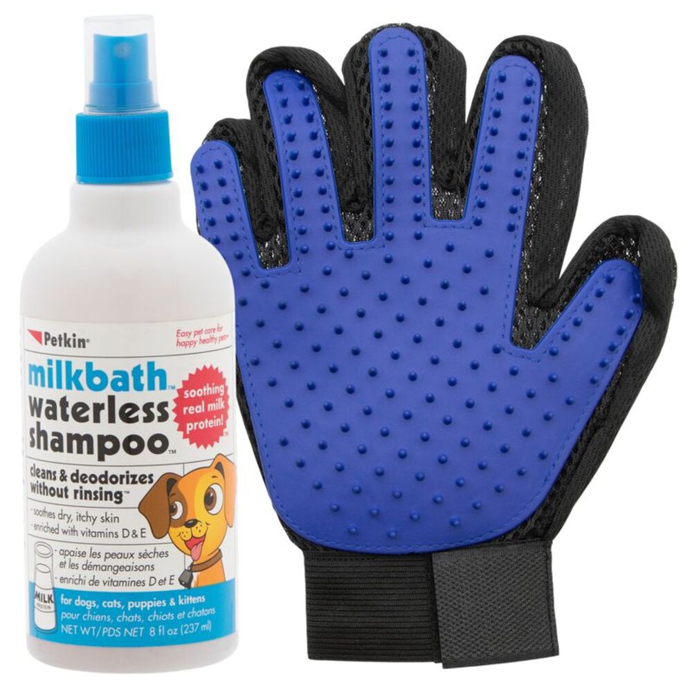 Petkin Milkbath Waterless Shampoo for Dogs 8oz with Pet Grooming Glove